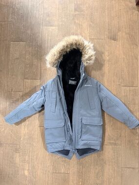 Eddie Bauer Kids Blue-Gray Puffer Parka with Faux-Fur Trim